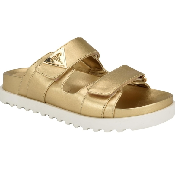 Guess Gold Metallic Sandals with Velcro Straps & White Lug Sole -- Size 7 - Picture 1 of 8